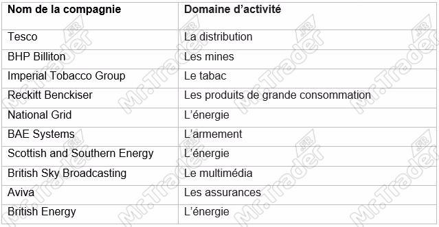 Exemples de quelques sociétés de l’indice FTSE 100